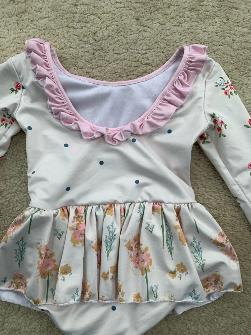 SweetHoney Size 2T White Floral Ruffle One Piece Skirted Leotard